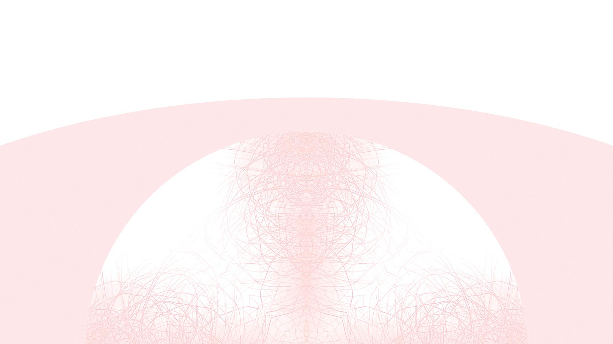 Detail of a minimalist graphic design showing a large white semi-circle centered on a light pink background, with fine geometric line patterns radiating from the bottom edge.