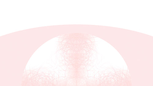 Detail of a minimalist graphic design showing a large white semi-circle centered on a light pink background, with fine geometric line patterns radiating from the bottom edge.