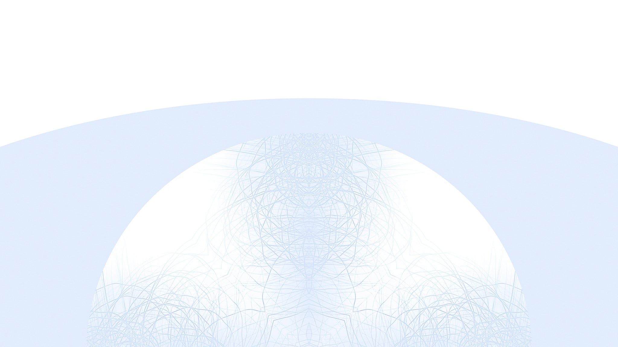 Detail of a minimalist graphic design showing a large white semi-circle centered on a light blue background, with fine geometric line patterns radiating from the bottom edge.